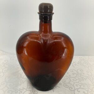 Vintage Paul Masson Heart-Shaped Brown Glass Decanter